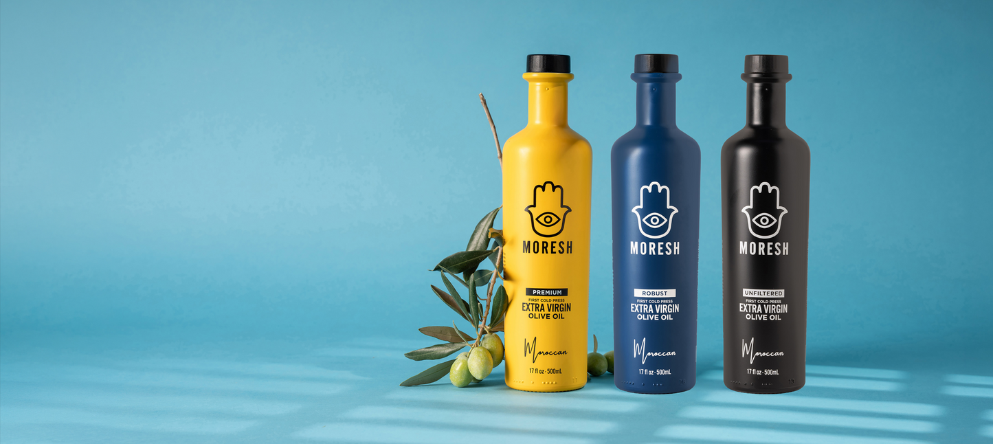 Picture featuring Moresh Gourmet Smooth, Robust & Unfiltered bottles