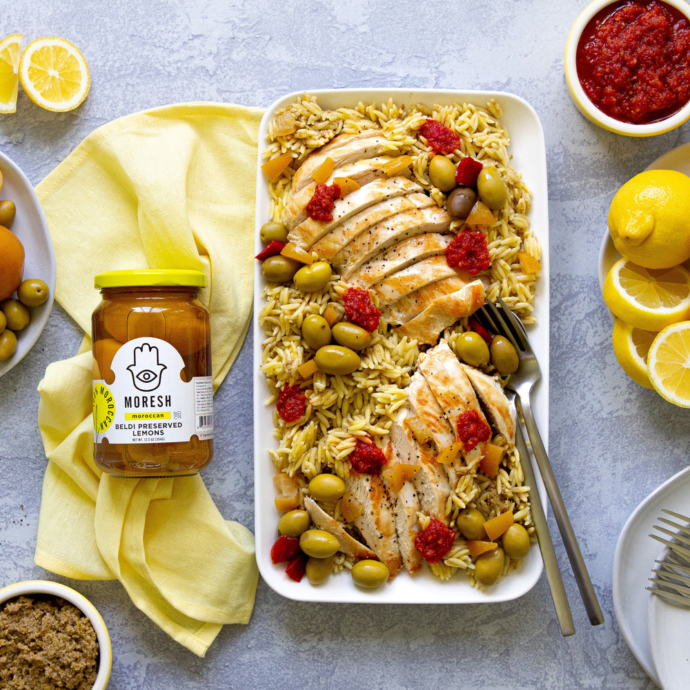 Preserved Lemon Chicken with Tapenade Orzo